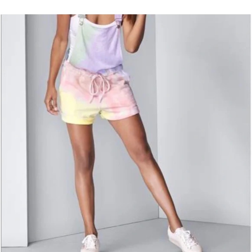 Comfortable Venus pastel tie-dye terry short overalls